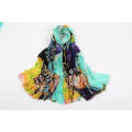 Factory directly special design green sunflower women cashmere scarf shawl from China